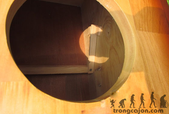 Nhìn từ bên ngoài vào trong snare cajon